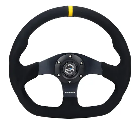 Universal (Rigid) (Black Spokes, Black Alcantara Grip With Yellow Center Mark) (Black Stitching) (320mm Diameter)