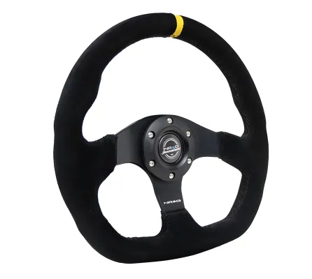 Universal (Rigid) (Black Spokes, Black Suede Grip With Yellow Center Mark) (Black Stitching) (320mm Diameter)