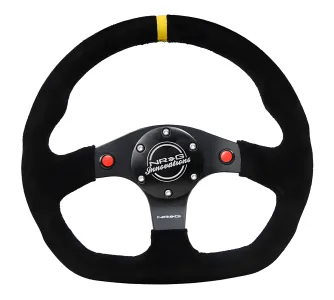 Universal (Rigid) (Black Spokes, Black Suede Grip With Yellow Center Mark) (Black Stitching) (Dual Push-Button) (320mm Diameter)