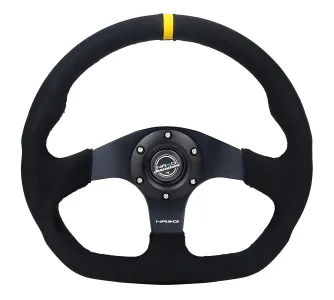 Universal (Rigid) (Black Spokes, Black Alcantara Grip With Yellow Center Mark) (Black Stitching) (320mm Diameter)