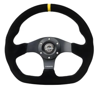 Universal (Rigid) (Black Spokes, Black Suede Grip With Yellow Center Mark) (Black Stitching) (320mm Diameter)