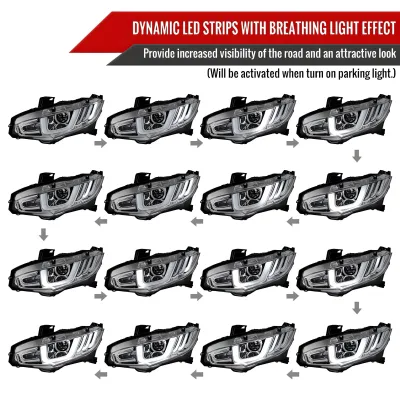 Honda Civic - 2016 to 2020 - 2 Door Coupe [Touring] (LED Projector, LED U-Bar Sequential Accent Lights) (LED High Beams)