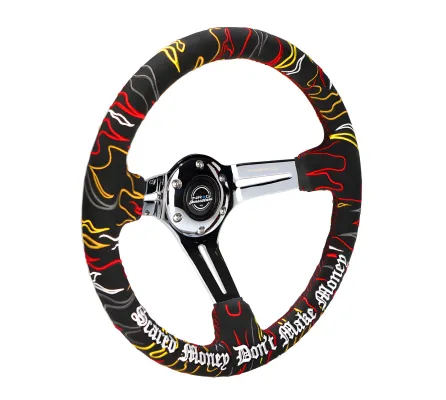 Universal (Ryan Litteral Edition) (Black Suede Rim With Chrome Slotted Spokes) (Custom Embroidered With Red Stitching) (350mm Diameter) (3