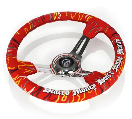 Universal (Ryan Litteral Edition) (Red Suede Rim With Chrome Slotted Spokes) (Custom Embroidered With Black Stitching) (350mm Diameter) (3