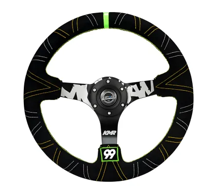 Universal (Kyle Mohan Edition) (Black Suede Rim With Black Anodized Spokes) (Custom Multi-Color Embroidery and Stitching) (Neon Green Center Mark) (350mm Diameter) (3