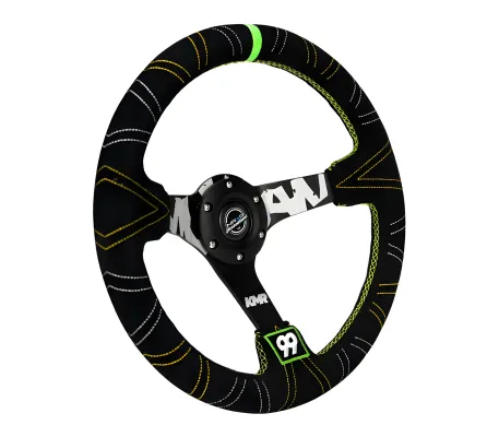 Universal (Kyle Mohan Edition) (Black Suede Rim With Black Anodized Spokes) (Custom Multi-Color Embroidery and Stitching) (Neon Green Center Mark) (350mm Diameter) (3