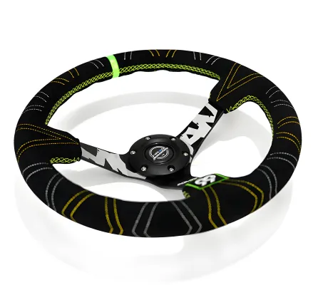 Universal (Kyle Mohan Edition) (Black Suede Rim With Black Anodized Spokes) (Custom Multi-Color Embroidery and Stitching) (Neon Green Center Mark) (350mm Diameter) (3
