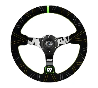 Universal (Kyle Mohan Edition) (Black Suede Rim With Black Anodized Spokes) (Custom Multi-Color Embroidery and Stitching) (Neon Green Center Mark) (350mm Diameter) (3