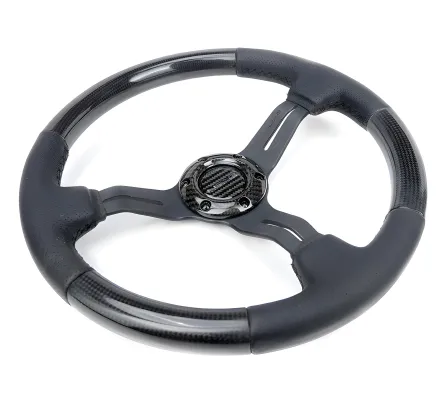 Universal (Gloss Carbon Fiber Rim, Black Anodized Slotted Spokes) (Perforated Leather Grip Accents With Black Stitching) (350mm Diameter) (1.5