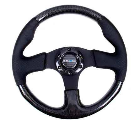 Universal (Carbon Fiber Rim, Black Anodized Spokes) (Perforated Leather Grip Accents With Black Stitching) (315mm Diameter)