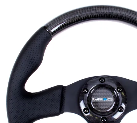 Universal (Carbon Fiber Rim, Black Anodized Spokes) (Perforated Leather Grip Accents With Black Stitching) (315mm Diameter)