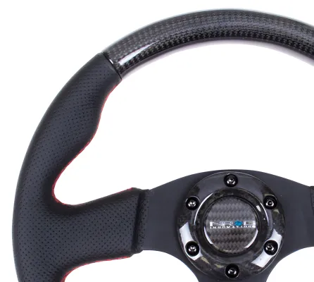 Universal (Carbon Fiber Rim, Black Anodized Spokes) (Perforated Leather Grip Accents With Red Stitching) (315mm Diameter)