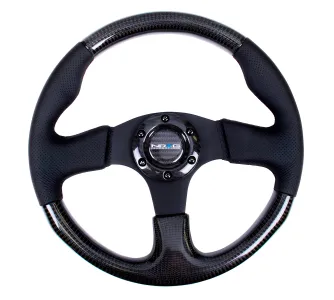 Universal (Carbon Fiber Rim, Black Anodized Spokes) (Perforated Leather Grip Accents With Black Stitching) (315mm Diameter)