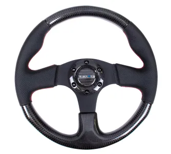 Universal (Carbon Fiber Rim, Black Anodized Spokes) (Perforated Leather Grip Accents With Red Stitching) (315mm Diameter)