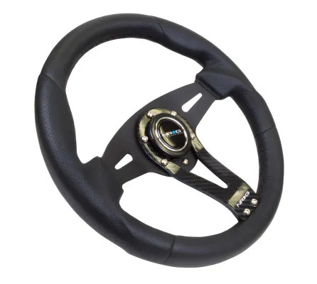Universal (Rigid) (Black Leather Rim With Perforated Grips, Black Anodized and Carbon Fiber Spokes) (320mm Diameter)