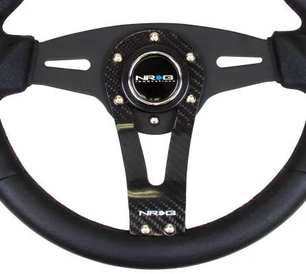 Universal (Rigid) (Black Leather Rim With Perforated Grips, Black Anodized and Carbon Fiber Spokes) (320mm Diameter)