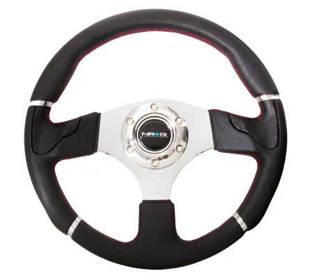 Universal (Rigid) (EVO Style) (Black Leather Rim, Chrome Spokes) (350mm Diameter)