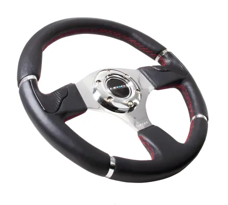 Universal (Rigid) (EVO Style) (Black Leather Rim, Chrome Spokes) (350mm Diameter)