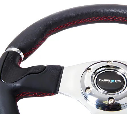 Universal (Rigid) (EVO Style) (Black Leather Rim, Chrome Spokes) (350mm Diameter)