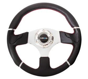 Universal (Rigid) (EVO Style) (Black Leather Rim, Chrome Spokes) (350mm Diameter)
