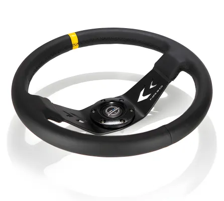 Universal (Rigid) (Black Leather Rim, Black Anodized Spokes With Arrow Cutouts) (350mm Diameter) (3