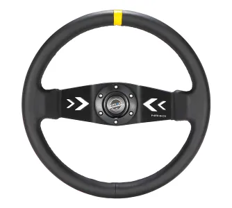 Universal (Rigid) (Black Leather Rim, Black Anodized Spokes With Arrow Cutouts) (350mm Diameter) (3