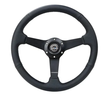 Universal (Rigid) (Perforated Black Leather Rim, Matte Black Spokes) (Black Stitching) (350mm Diameter) (1.5