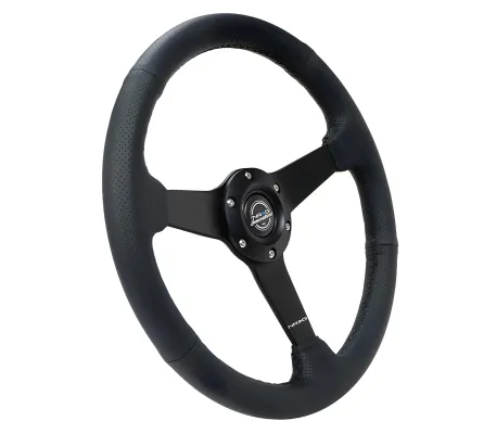Universal (Rigid) (Perforated Black Leather Rim, Matte Black Spokes) (Black Stitching) (350mm Diameter) (1.5