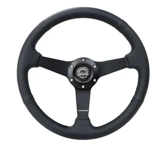 Universal (Rigid) (Perforated Black Leather Rim, Matte Black Spokes) (Black Stitching) (350mm Diameter) (1.5