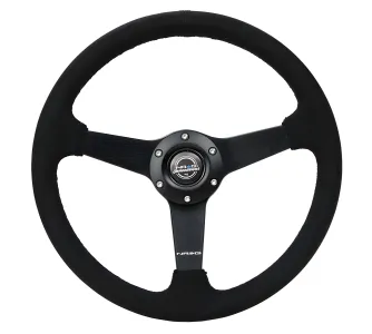Universal (Rigid) (Black Alcantara Rim, Matte Black Spokes) (Black Stitching) (350mm Diameter) (1.5