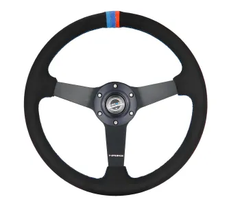 Universal (Rigid) (Black Alcantara Rim, Matte Black Spokes) (M3 Colorway Stitching) (M3 Colorway Center Mark) (350mm Diameter) (1.5