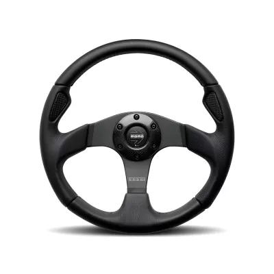 Universal (Jet) (Brushed Black Center, Black Leather With Airleather Inserts) (350mm Diameter) (1.8