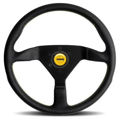Universal (Montecarlo) (Black Center, Black Leather With Yellow Inner Stitching) (350mm Diameter) (1.5