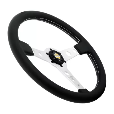 Universal (Prototipo) (Brushed Aluminum Center, Black Leather With White Inner Stitching) (350mm Diameter) (1.5