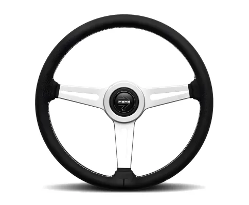 Universal (Retro) (Chrome Center, Black Leather With White Inner Stitching) (360mm Diameter) (1.5