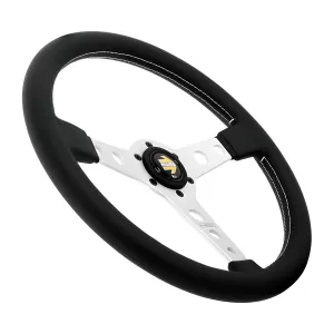 Universal (Prototipo) (Brushed Aluminum Center, Black Leather With White Inner Stitching) (350mm Diameter) (1.5