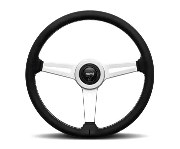 Universal (Retro) (Chrome Center, Black Leather With White Inner Stitching) (360mm Diameter) (1.5